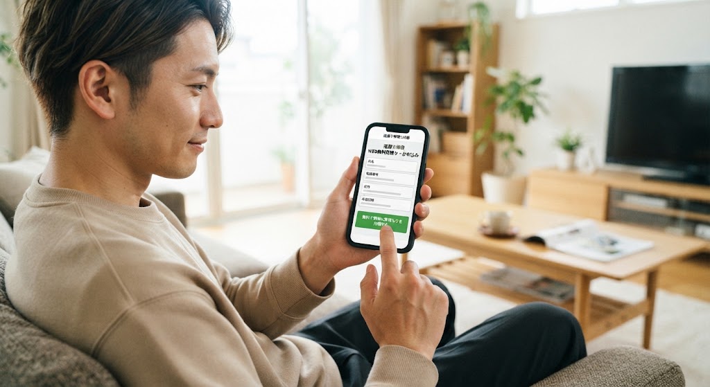 スマホで雨漏り修理の無料見積もりフォームを操作している様子