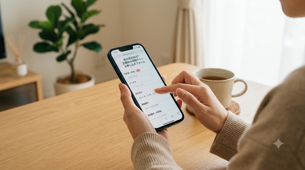 スマホから株式会社NEXTの正規Web特設サイトへ申し込む手順