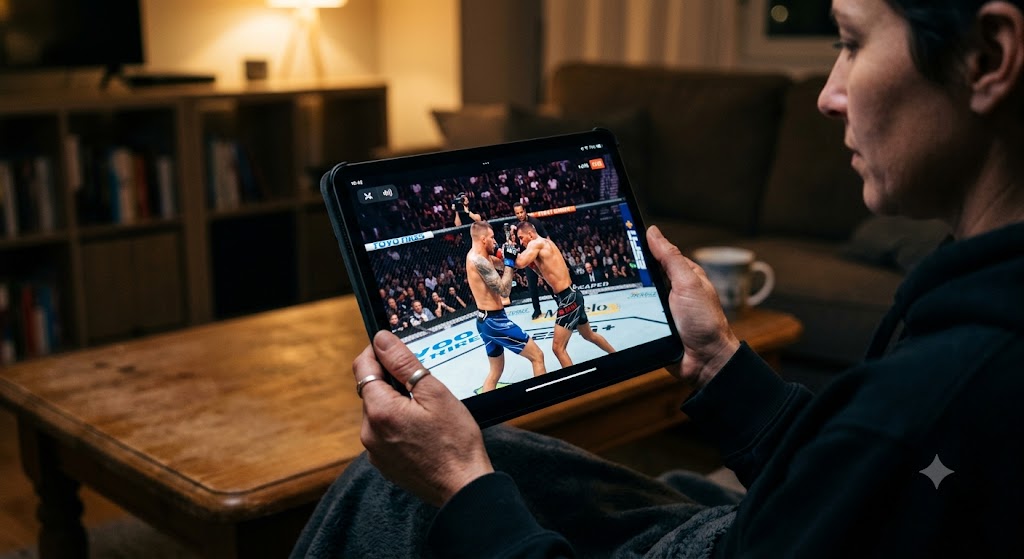タブレットで動画を楽しんでいる様子