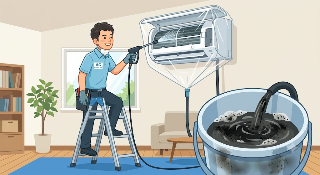 プロのエアコンクリーニングで出た黒い汚水