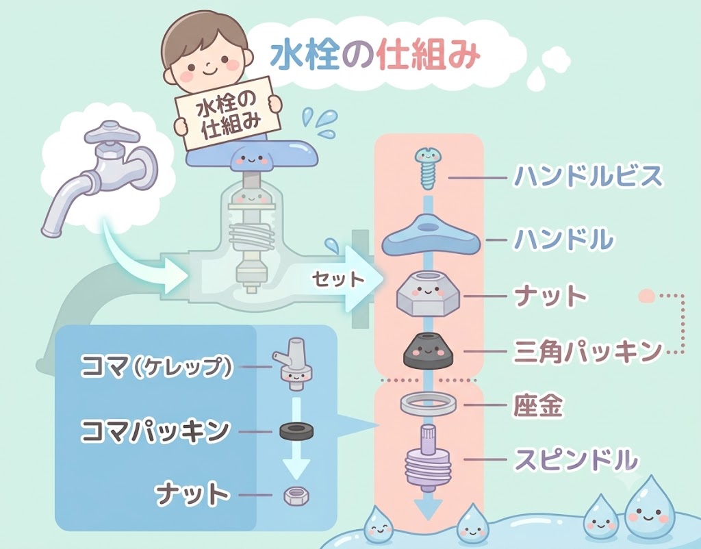 水栓の仕組み構造図