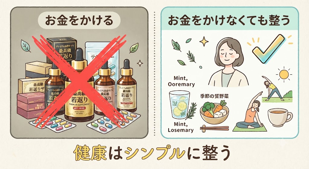 健康はお金をかけなくても整うイメージイラスト