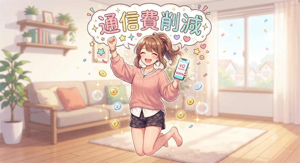 通信費を削減出来て喜ぶ女性