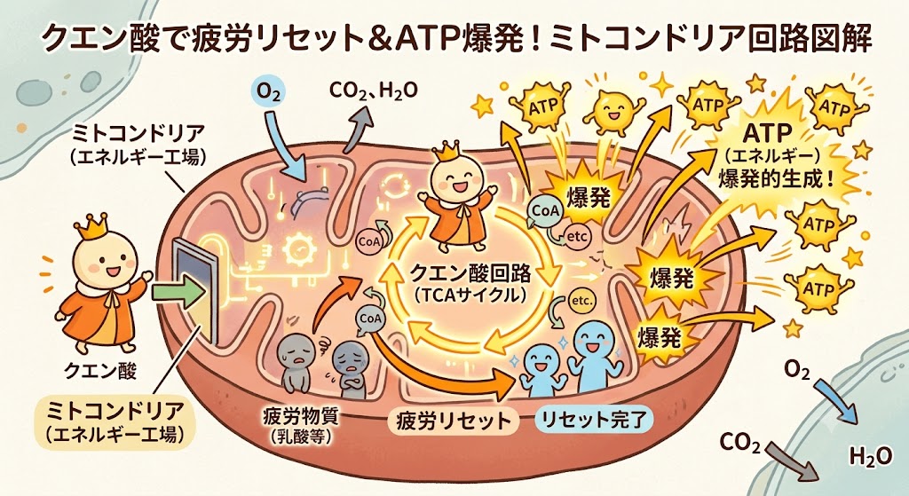 ミトコンドリア回路(エネルギー工場)のシンプルな図解イラスト